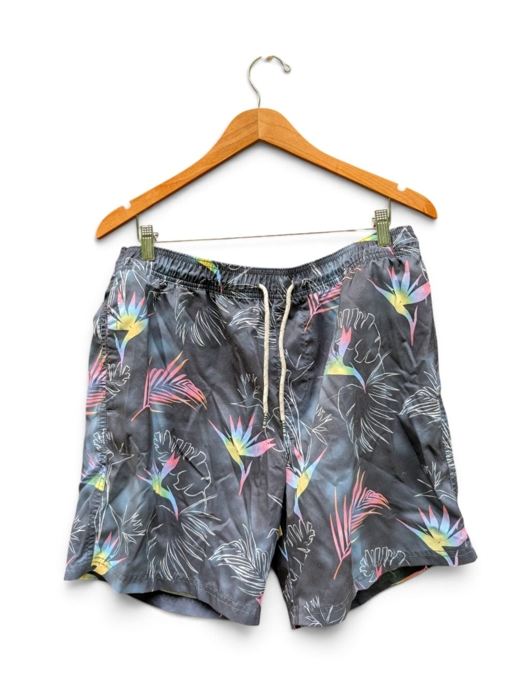 Original Use Gray Swim Trunks with Neon Floral Print